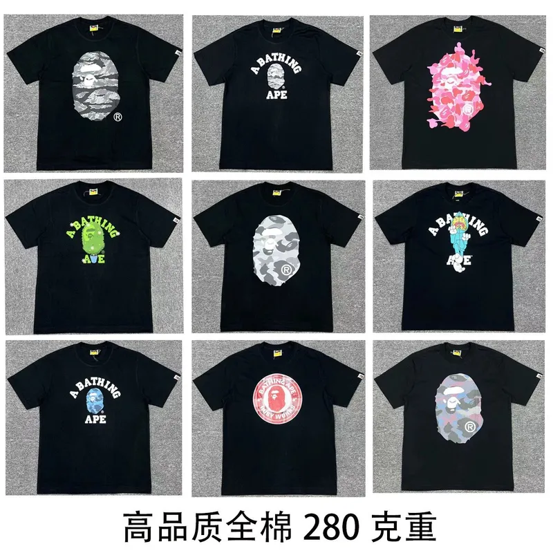 bape High quality summer new Bape E280g heavy European size ape man print cartoon men s and women s 60