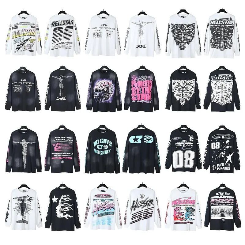 Cross border 2024 Hellstar TShirt Autumn Fashionable High Street Loose Long Sleeve T shirt for Men and Women 96